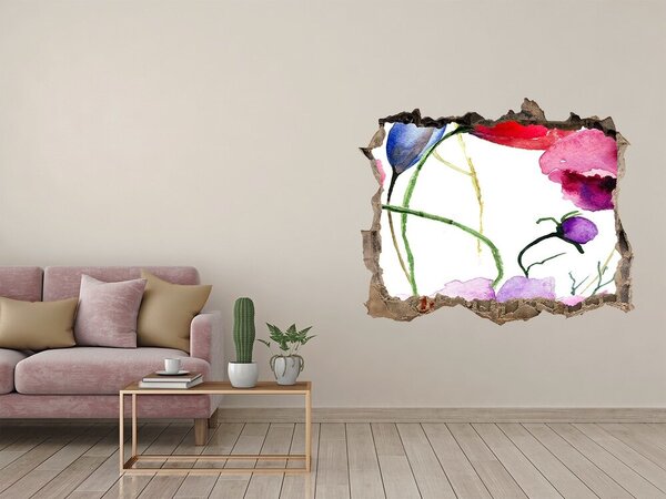 Autocolant de perete gaură 3D Peisaj floral printr-o gaură în perete