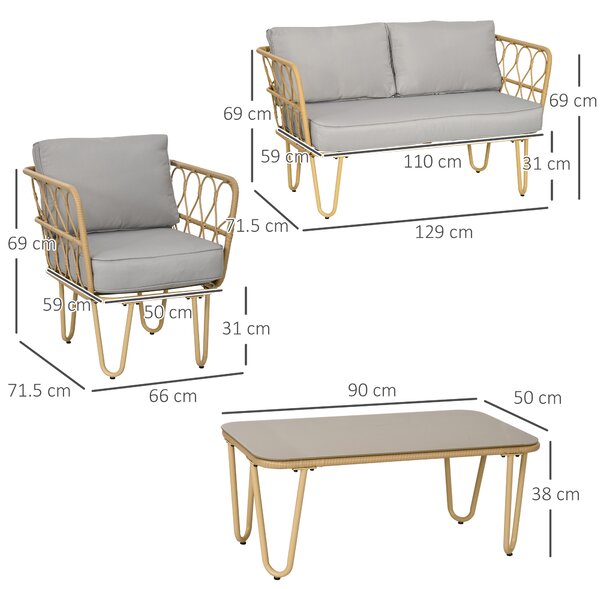 Set canapea din ratan PE din 4 piese Outsunny, cu impletitura rotunda | Aosom Romania