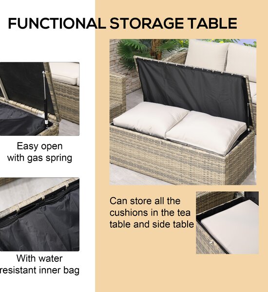Outsunny Set Mobilier de Grădină 6 Piese, Canapea, 2 Fotolii, Ratan Bej, Confortabil pentru 7 Persoane, Design Modern | Aosom Romania