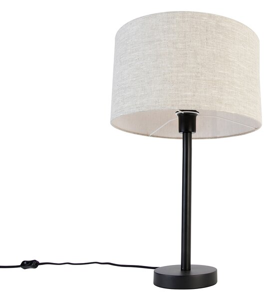 Lampă de masă modernă neagră cu abajur din in gri deschis 35 cm - Simplo