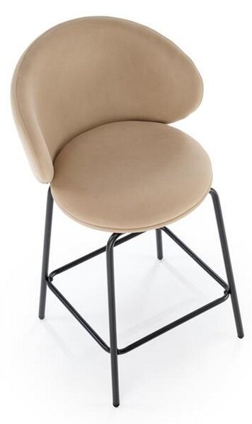 Scaun bar H121, bej/negru, stofa catifelata/metal, 51x50x92 cm