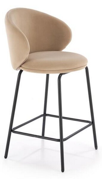 Scaun bar H121, bej/negru, stofa catifelata/metal, 51x50x92 cm