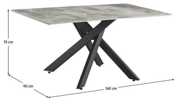 Masa ZENOS, gri cu efect de marmura/negru, ceramica/metal, 160x90x75 cm
