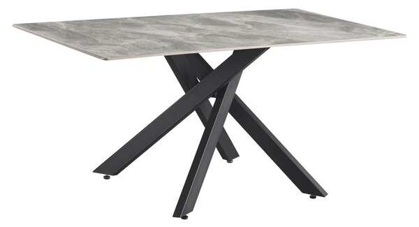 Masa ZENOS, gri cu efect de marmura/negru, ceramica/metal, 160x90x75 cm
