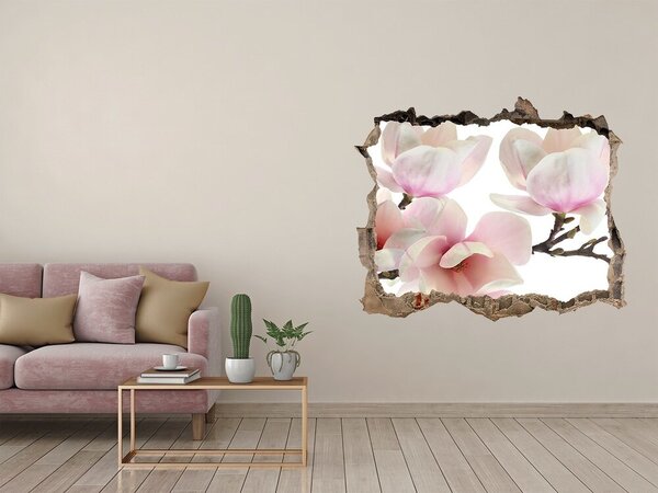 Autocolant 3D gaura cu priveliște Flori de magnolie printr-o gaură în perete