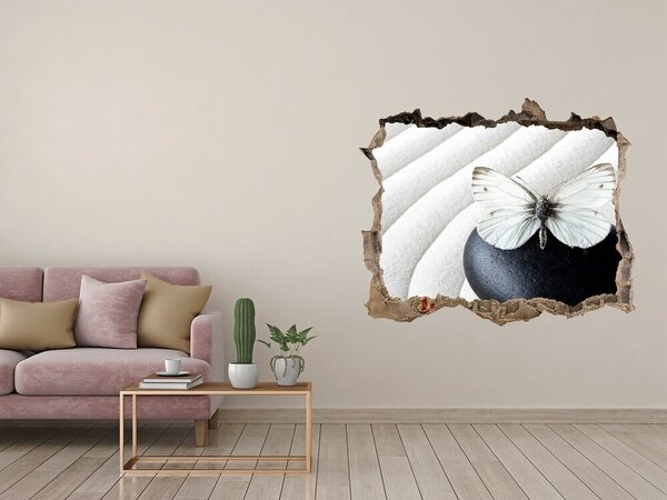 Fototapet 3D gaură în perete Un fluture pe o piatră într-un decor Zen