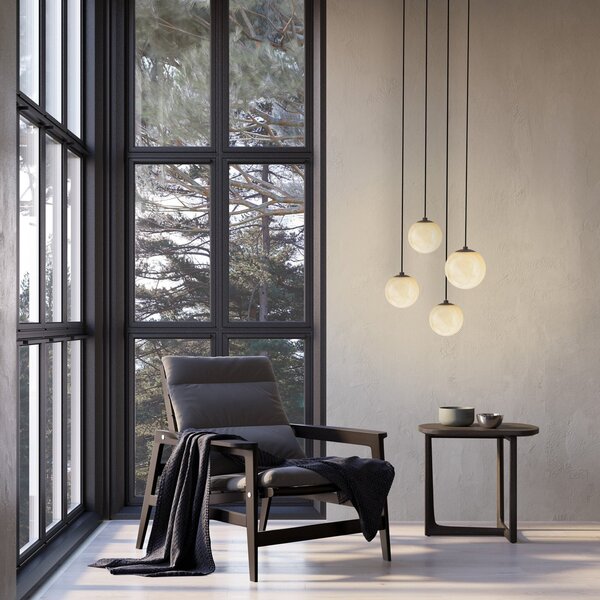 Molto Luce Lampă suspendată LED ARE, negru, alabastru, Ø 10 cm, CCT, DALI, reglabil, Negru, Camera de zi / sufragerie, Piatră, Modern, glob