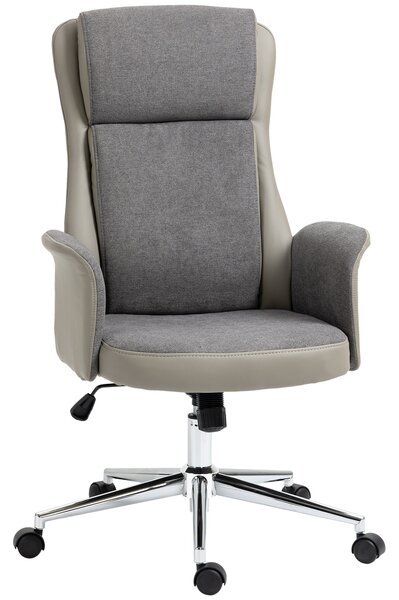 Vinsetto Scaun de birou elegant din 2 tesaturi, scaun ergonomic reglabil pe inaltime cu roti pivotante, 65x72x108-118cm, gri