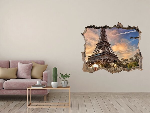 Fototapet un zid spart cu priveliște Turnul Eiffel la apusul soarelui