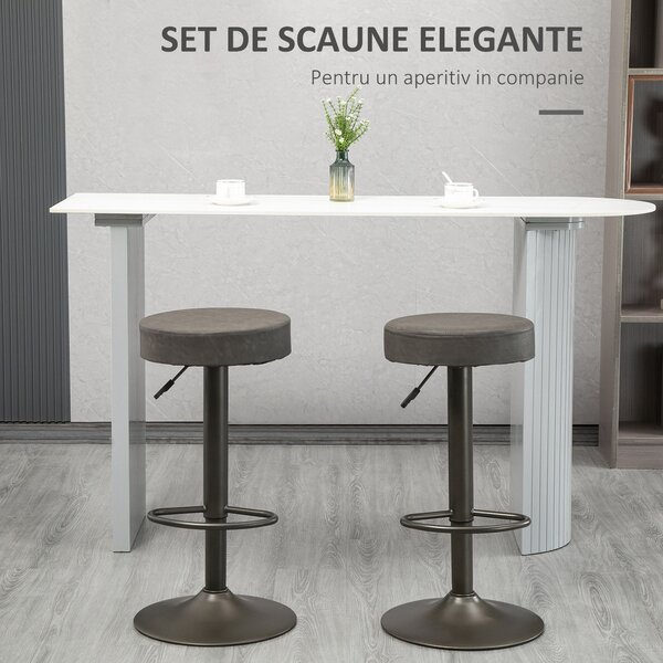 HOMCOM Scaune de Bar, 2 piese, Pivotante Reglabile, Suportă până la 120 kg, Design Modern, Culoare Gri, 35x36x64-85 cm | Aosom România