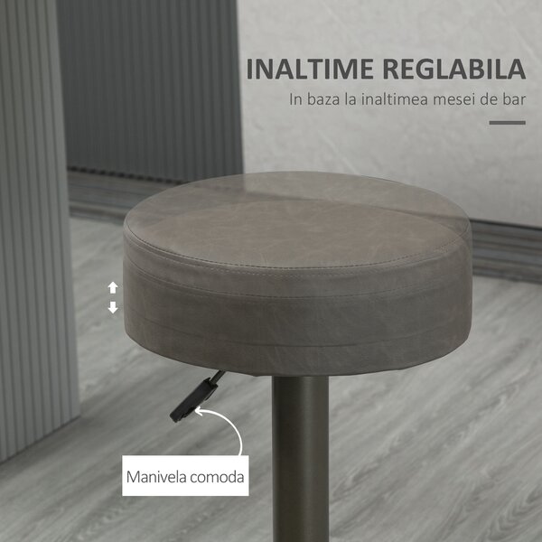 HOMCOM Scaune de Bar, 2 piese, Pivotante Reglabile, Suportă până la 120 kg, Design Modern, Culoare Gri, 35x36x64-85 cm | Aosom România