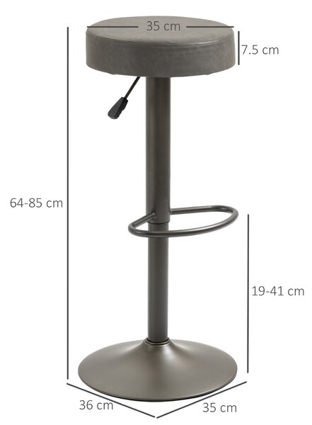 HOMCOM Scaune de Bar, 2 piese, Pivotante Reglabile, Suportă până la 120 kg, Design Modern, Culoare Gri, 35x36x64-85 cm | Aosom România