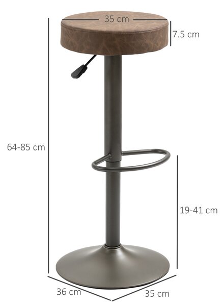 HOMCOM Set 2 Scaune de Bar, Scaune de Bucătărie Pivotante, Înălțime Reglabilă, 35x36x64-85 cm, Maro | Aosom Romania