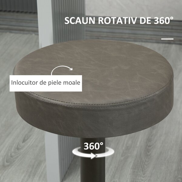 HOMCOM Scaune de Bar, 2 piese, Pivotante Reglabile, Suportă până la 120 kg, Design Modern, Culoare Gri, 35x36x64-85 cm | Aosom România