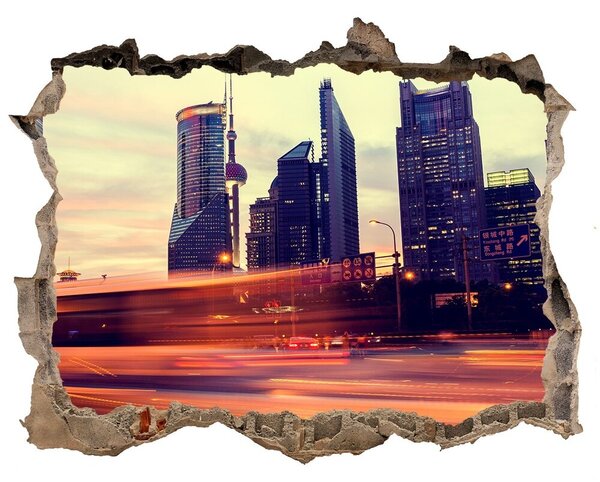 Autocolant de perete gaură 3D Peisaj modern din Shanghai