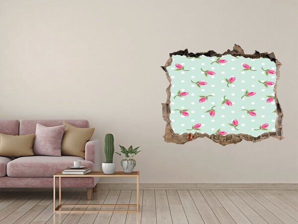 Fototapet 3D gaură în perete Model floral pe fundal verde