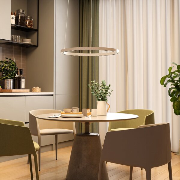 Molto Luce Lampă suspendată LED PERFORA PRO M, Ø 66 cm, albă, DALI up/down, CCT, reglabil, Alb, Camera de zi / sufragerie, Aluminiu, Modern
