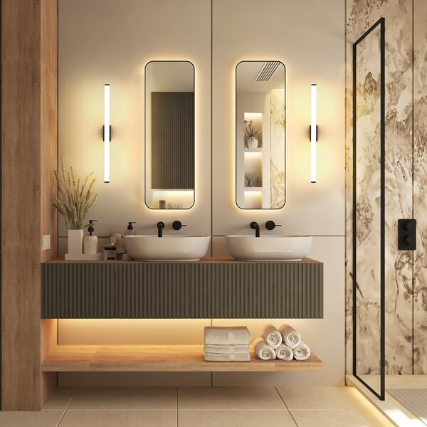 Molto Luce Aplică de perete LED VINA S, negru, lățime 40 cm, IP44, CCT, Negru, Baie, Aluminiu, Modern