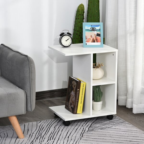 HOMCOM Masa Livingroom cu 2 rafturi deschise si 4 roti pivotante, PAL, 45x35x58cm, alb | Aosom Romania