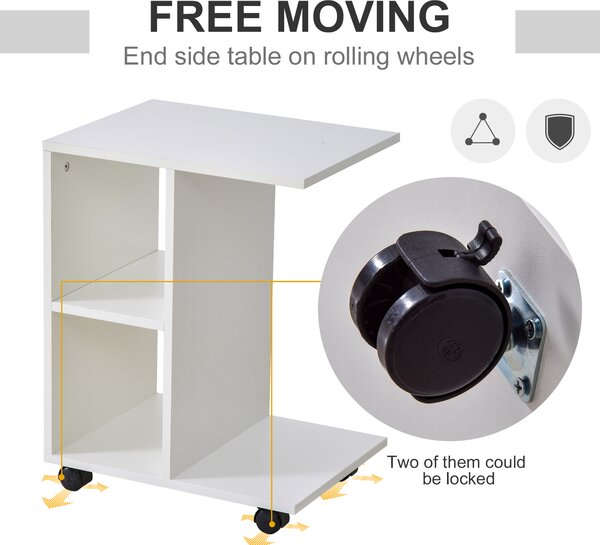 HOMCOM Masa Livingroom cu 2 rafturi deschise si 4 roti pivotante, PAL, 45x35x58cm, alb | Aosom Romania