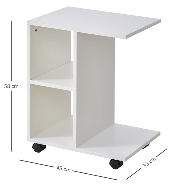 HOMCOM Masa Livingroom cu 2 rafturi deschise si 4 roti pivotante, PAL, 45x35x58cm, alb | Aosom Romania