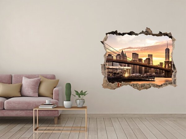 Autocolant gaură 3D Podul Brooklyn la apus