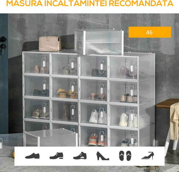 HOMCOM Dulap pentru pantofi modular cu orificii de ventilatie, 18 cuburi 28x36x21cm din plastic PP, alb si transparent | Aosom Romania