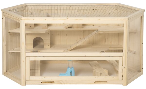 PawHut Cusca pentru hamsteri din lemn cu 3 niveluri, acoperis cu deschidere, 115x60x55cm