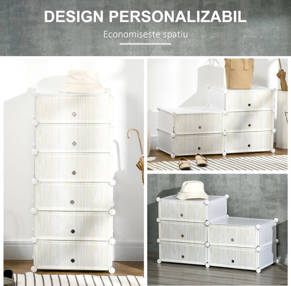 HOMCOM Mobilier Modular pentru Încălțăminte, 6 Cuburi Design Semicristal din PP și ABS, 45x35x17cm, Alb, Soluție Compactă | Aosom Romania