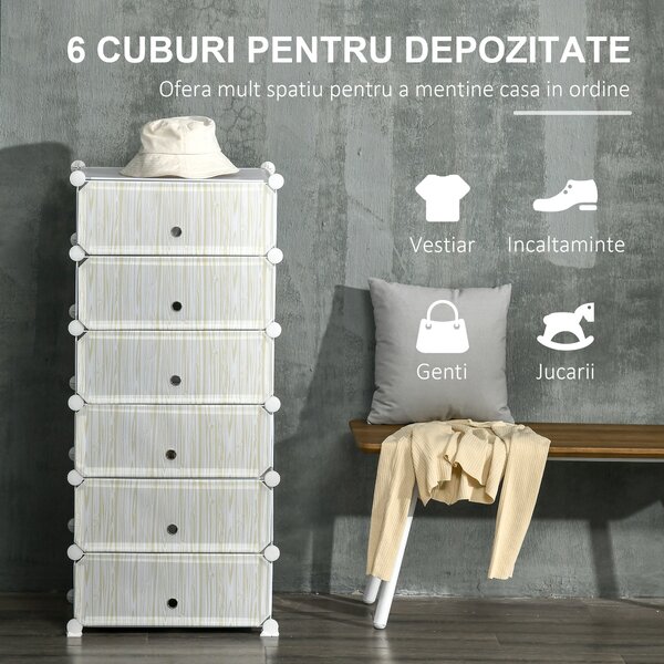 HOMCOM Mobilier Modular pentru Încălțăminte, 6 Cuburi Design Semicristal din PP și ABS, 45x35x17cm, Alb, Soluție Compactă | Aosom Romania