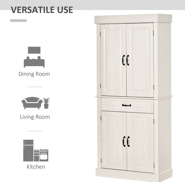Bufet de bucatarie HOMCOM cu 2 dulapuri cu 2 usi si sertar, din lemn 80x35x180cm alb | Aosom RO