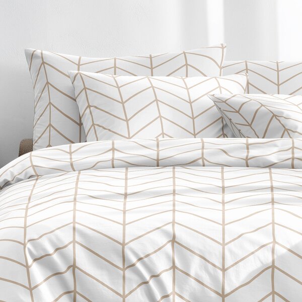 Goldea lenjerie de pat 100% bumbac - zig-zag bej pe alb 160 x 200 și 2buc 50 x 70 cm