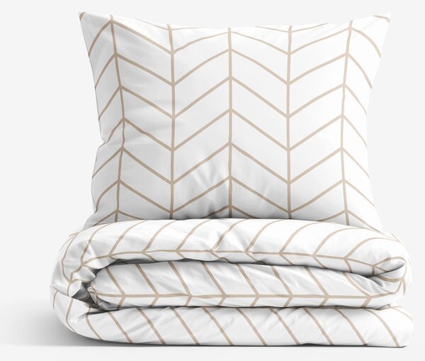 Goldea lenjerie de pat 100% bumbac - zig-zag bej pe alb 160 x 200 și 2buc 50 x 70 cm