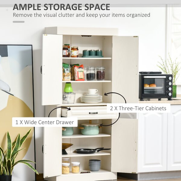 Bufet de bucatarie HOMCOM cu 2 dulapuri cu 2 usi si sertar, din lemn 80x35x180cm alb | Aosom RO