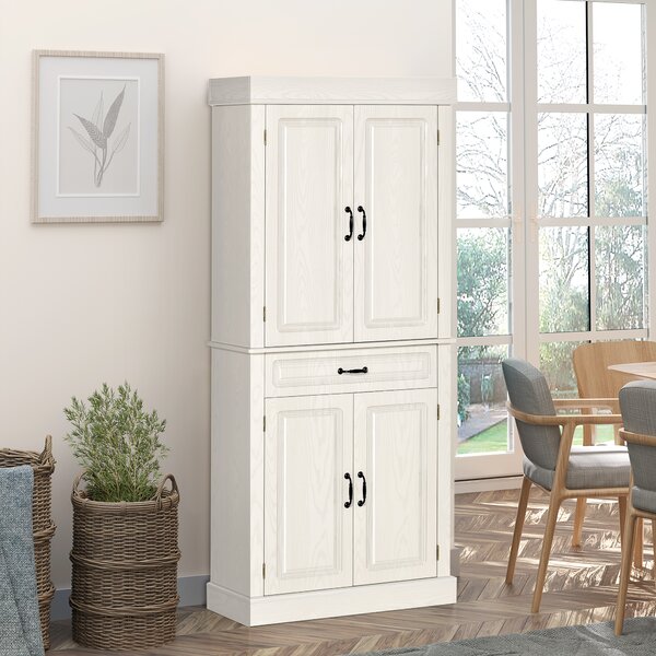 Bufet de bucatarie HOMCOM cu 2 dulapuri cu 2 usi si sertar, din lemn 80x35x180cm alb | Aosom RO