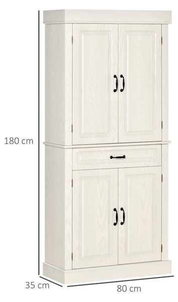 Bufet de bucatarie HOMCOM cu 2 dulapuri cu 2 usi si sertar, din lemn 80x35x180cm alb | Aosom RO