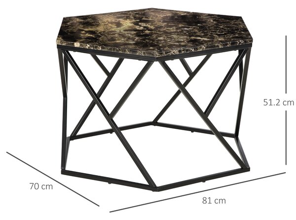 Masuta de cafea moderna cu blat din imitatie de marmura si structura din MDF si otel, 81x70x51,2 cm, negru HOMCOM | Aosom Romania