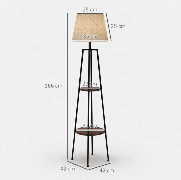 Lampa de Podea cu Rafturi, Inalta cu Abajur din Material Textil (Becul nu este Inclus), Nuc Maro si Maro Deschis, Φ42x166cm HOMCOM | Aosom RO
