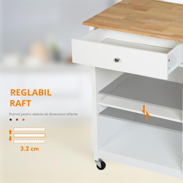 HOMCOM Cărucior Bucătărie Compact, Multifuncțional, Spațiu Depozitare, 67x48x86.5cm, Design Modern, Alb | Aosom Romania