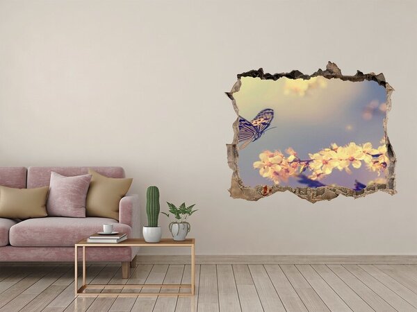 Autocolant de perete gaură 3D Peisaj floral cu un fluture