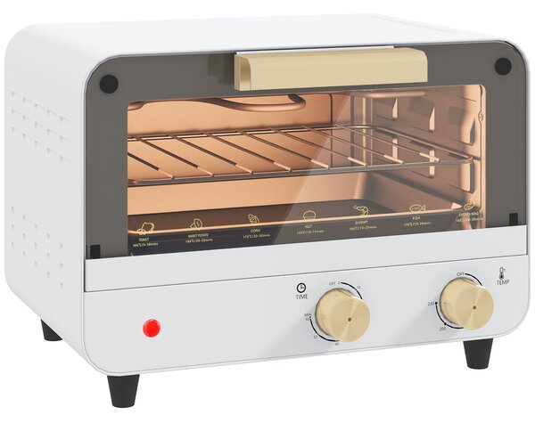 HOMCOM Cuptor Electric cu 2 Înălțimi cu Temporizator și Temperatură Reglabilă, 31,5x27,7x22,7 cm, Alb | Aosom Romania