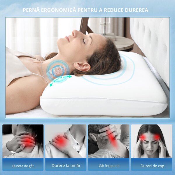 HOMCOM Pernă Memory Foam cu Husă Detașabilă 60x40x10 cm Crem | Aosom Romania