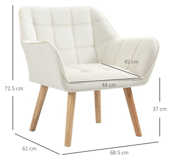 Fotoliu de design scandinav HOMCOM din lemn si catifea crem, pentru sufragerie/birou, 68,5x61x72,5cm | Aosom Romania