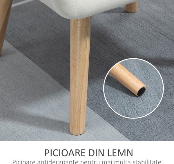Fotoliu de design scandinav HOMCOM din lemn si catifea crem, pentru sufragerie/birou, 68,5x61x72,5cm | Aosom Romania