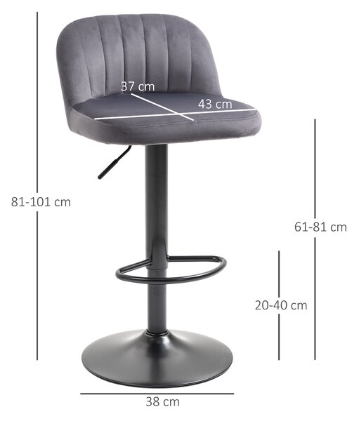 HOMCOM Set de 2 Scaune de Bar Elegante cu Efect de Catifea Reglabile pentru Bucătărie sau Living 43x45x81-101cm | Aosom Romania