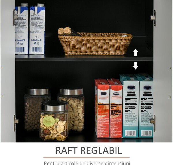 HOMCOM Dulap Bucătărie Modern MDF, 2 Dulapuri, Sertar, Rafturi Ajustabile, 90x40x90cm, Alb-Negru | Aosom Romania