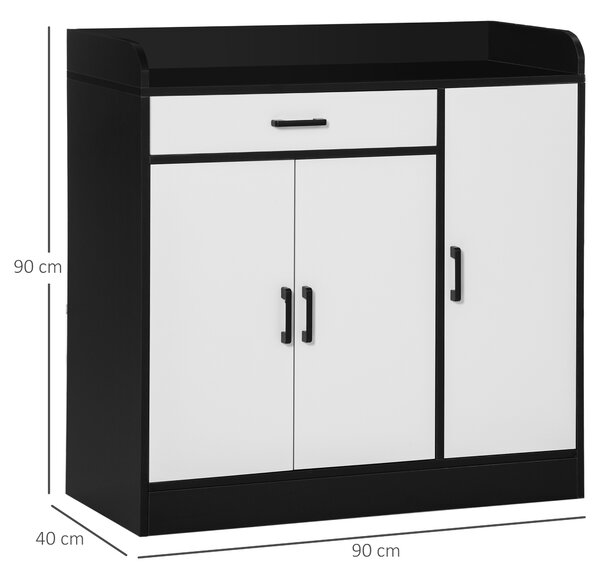 HOMCOM Dulap Bucătărie Modern MDF, 2 Dulapuri, Sertar, Rafturi Ajustabile, 90x40x90cm, Alb-Negru | Aosom Romania