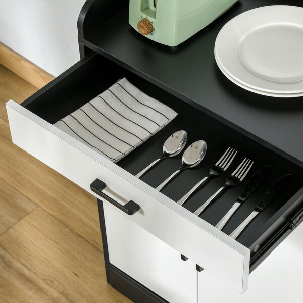 HOMCOM Dulap Bucătărie Modern MDF, 2 Dulapuri, Sertar, Rafturi Ajustabile, 90x40x90cm, Alb-Negru | Aosom Romania