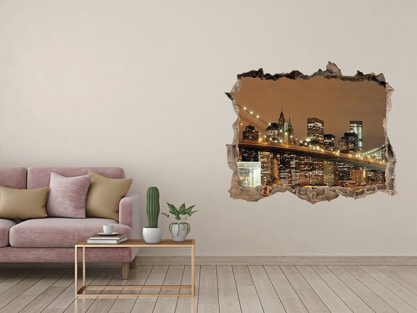 Fototapet 3D gaură în perete Orizontul New York-ului noaptea