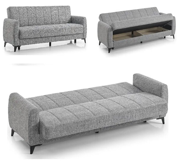 Canapea extensibila cu lada de depozitare living 215x85x90 cm – stofă, gri – Hilton